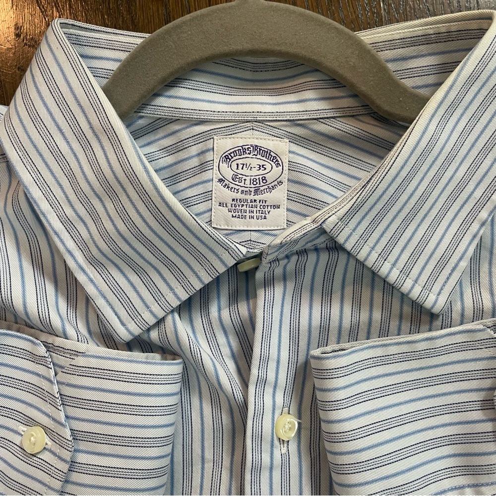 Brooks Brothers Blue Striped Dress Shirt 17.5 35
